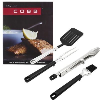 Cooking On Your Cobb Recipe Cookbook and 4 Piece Utensil Bundle Lakeland