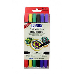 6 PME Brush N Fine Edible Ink Pens with Bold Colours