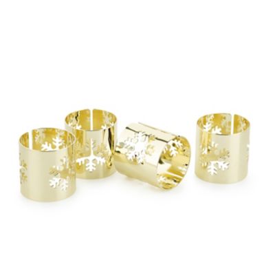 4 Gold Snowflake Napkin Rings Lakeland