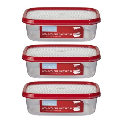 Colour Match Lidded Food Storage Containers 600ml x 3 Lakeland