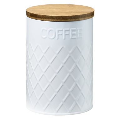 Typhoon Embossed White Coffee Storage Canister with Bamboo Lid Lakeland