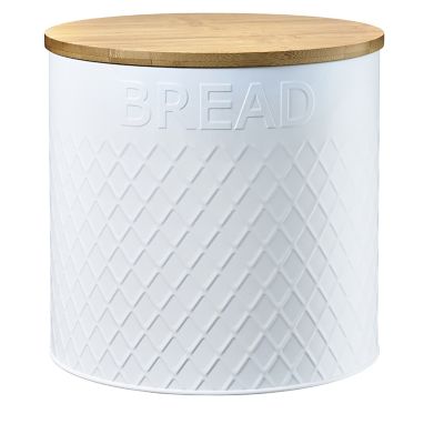 Typhoon Embossed White Bread Bin with Bamboo Lid Lakeland