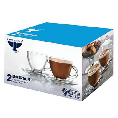 2 Ravenhead Glass Cappuccino Cups and Saucers 200ml image(2)