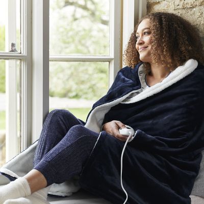 StaySnug Sherpa Electric Heated Throw Dark Peacock Blue image(3)