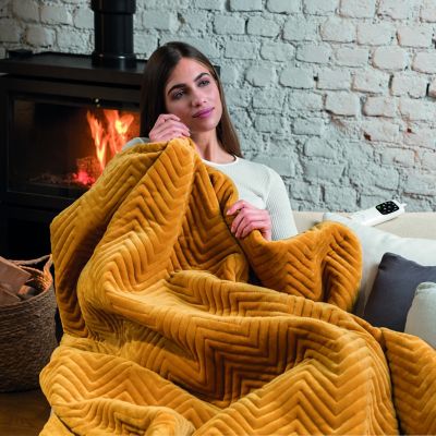 Dreamland Herringbone Pattern Mustard Heated Throw image(2)