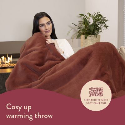 Dreamland Cosy Up Silky Soft Faux Fur Heated Throw Terracotta image(2)