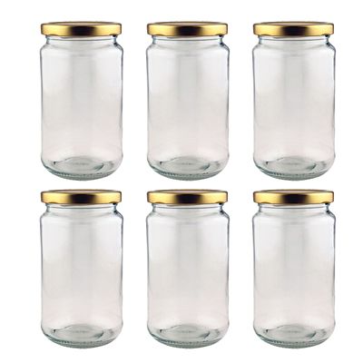 6 Traditional Pickling Glass Jam Jars & Lids 454g Lakeland