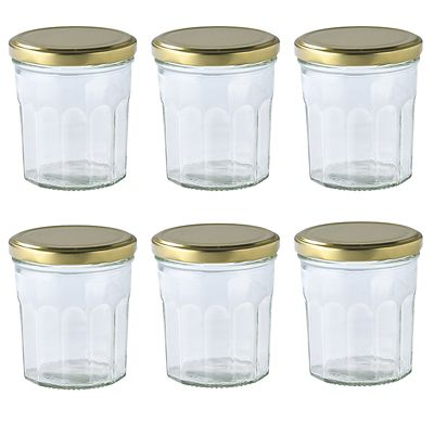 6 Faceted Small Glass Jam Jars Lids 324ml Lakeland