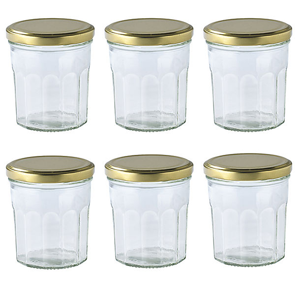 6 Faceted Small Glass Jam Jars with Lids 324ml image(1)