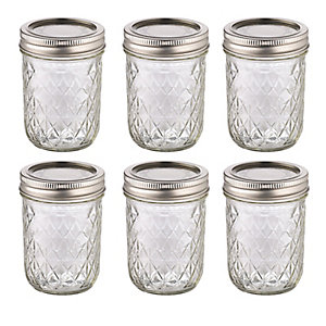 6 Ball Regular Mouth Quilted Crystal Mason Preserving Jars 240ml