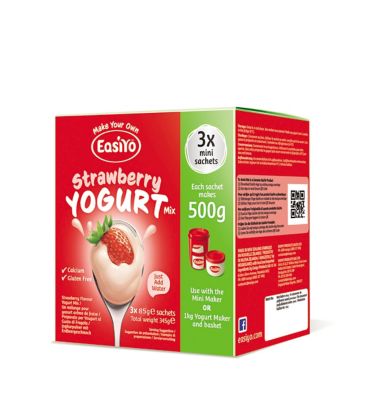 EasiYo Strawberry 500g Yogurt Mix Sachets x3 Lakeland