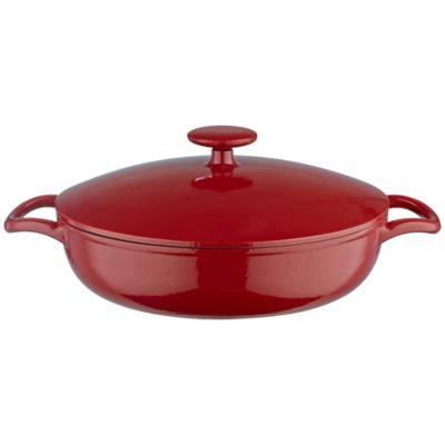 Lakeland 26cm Paprika Red Round Shallow Cast Iron Casserole image(1)