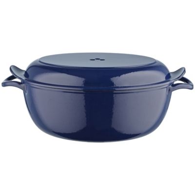 Lakeland Blue Cast Iron Oval 30cm Casserole Dish with Bake Lid Lakeland