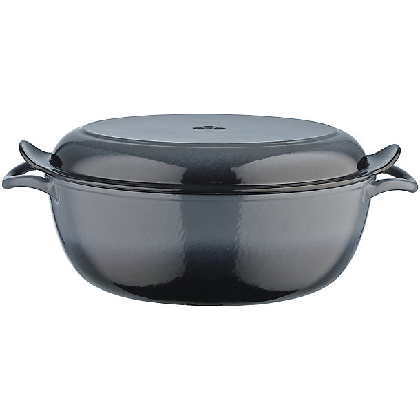 Lakeland 30cm Grey Ombre Cast Iron Oval Casserole With Bake Lid image(1)
