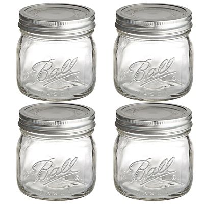 Ball Wide Mouth Contemporary Glass Jam Jars and Lids 490ml x4 | Lakeland