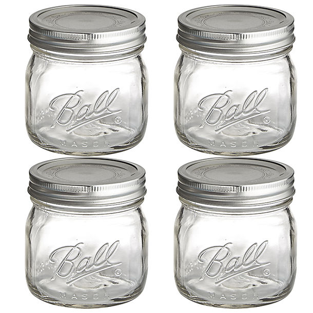4 Ball Wide Mouth Contemporary Glass Jam Jars and Lids 490ml image(1)