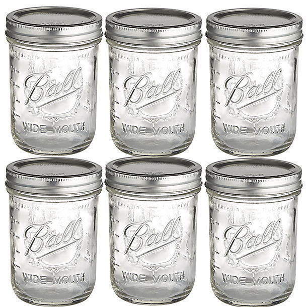 6 Ball Wide Mouth Embossed Glass Jam Jars and Lids 473ml image(1)