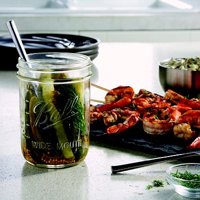 6 Ball Wide Mouth Embossed Glass Jam Jars and Lids 473ml image(3)