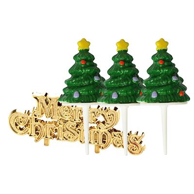 Mini Christmas Tree Cake Toppers And Christmas Motto 4 Piece Set Lakeland