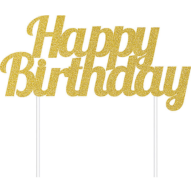 Golden Glitter Happy Birthday Cake Topper image(1)