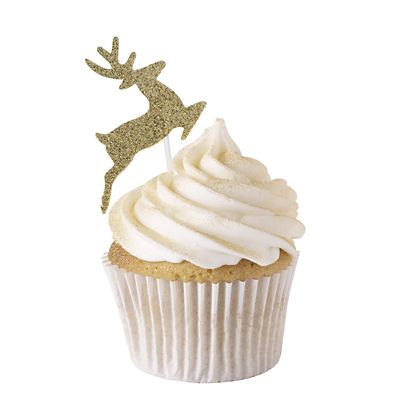 Gold Glitter Reindeer Cake Toppers 12 Pack image(1)