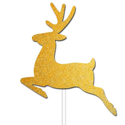 Gold Glitter Reindeer Cake Toppers 12 Pack image(2)