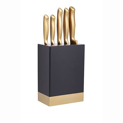 MasterClass 5-Piece Brass-Coloured Stainless Steel Knife Set and Block - (Image 1)