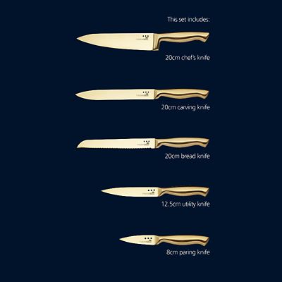 MasterClass 5-Piece Brass-Coloured Stainless Steel Knife Set and Block - (Image 2)