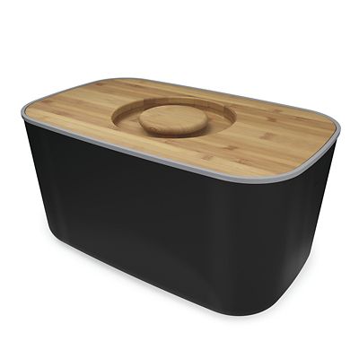 Joseph Joseph Steel Bread Bin Black with Bamboo Cutting Board Lid