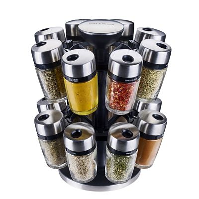 Cole & Mason Premium 16 Jar Filled Herb & Spice Carousel, Stainless Steel & Glass, 25.5cm