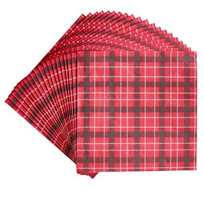 Talking Tables Botanical Holly Christmas Red Tartan Paper Napkins x 20