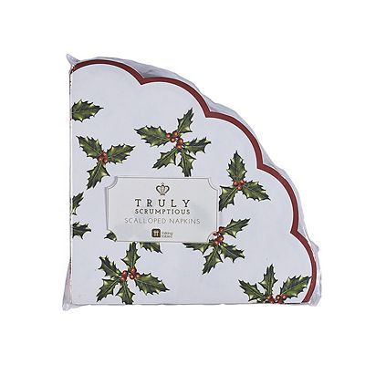 Talking Tables Botanical Holly Christmas Scallop Paper Napkins x 20