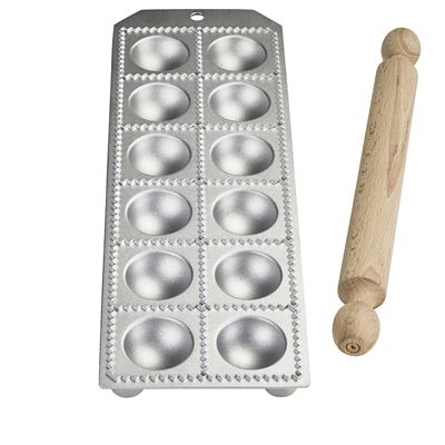 Eppicotispai Cast Aluminium Ravioli Tray with Rolling Pin