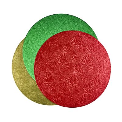 Gold, Red or Green Round Festive Cake Boards 25cm - Colours Vary image(1)