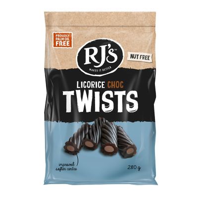 RJ’s Liquorice Choc Twists 280g