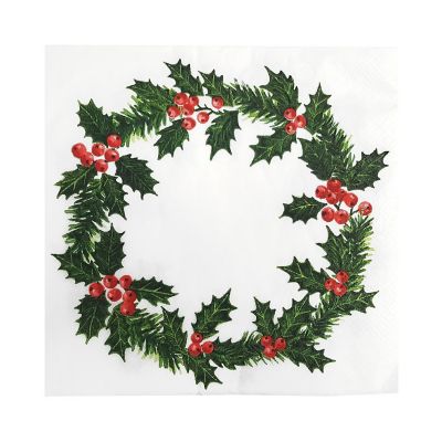 12 Talking Tables Botanical Holly Wreath Napkins image(1)