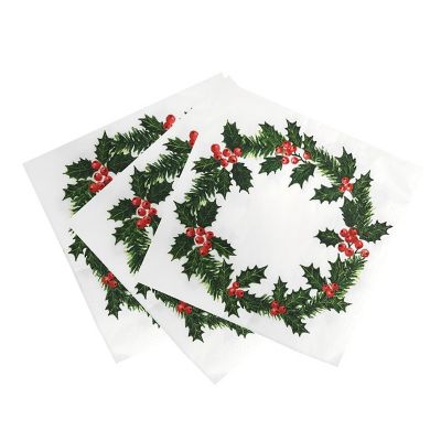 12 Talking Tables Botanical Holly Wreath Napkins image(2)