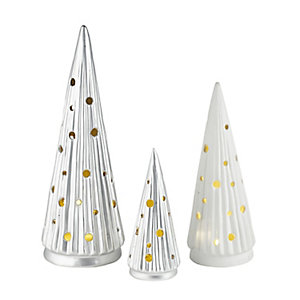 Set of 3 Ceramic Tree Lanterns with LED Tealights