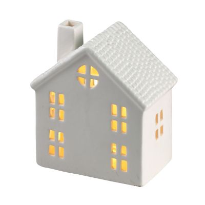 White Ceramic Cottage Lantern Ornament with LED Tealight image(1)