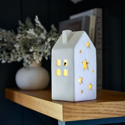 Large Ceramic House Lantern Ornament with LED Tealight image(2)
