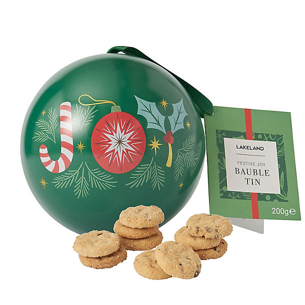 Lakeland Mini Chocolate Chip Bites in a Bauble Shaped Christmas Biscuit Tin 200g image(1)