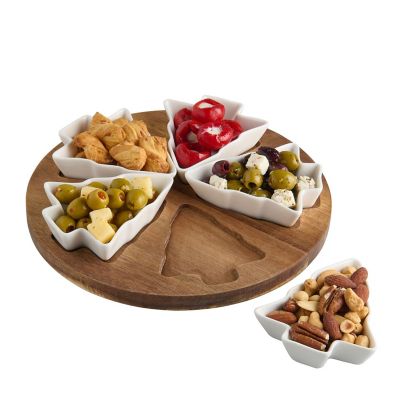 Lakeland Wooden Lazy Susan with Porcelain Tree Bowls