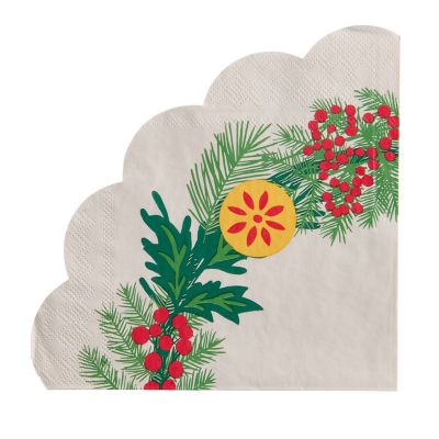 20 Lakeland Festive Foliage Wreath Scalloped Napkins image(1)