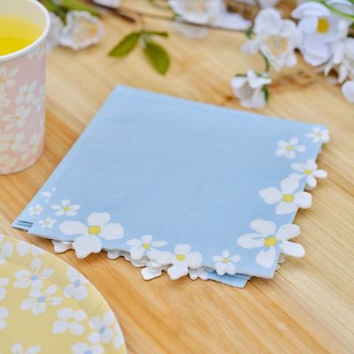 16 Ginger Ray Blossom Paper Napkins Pastel Blue image(3)