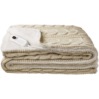 StaySnug Cream Knitted Sherpa Heated Throw 