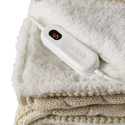 StaySnug Cream Knitted Sherpa Heated Throw  image(7)