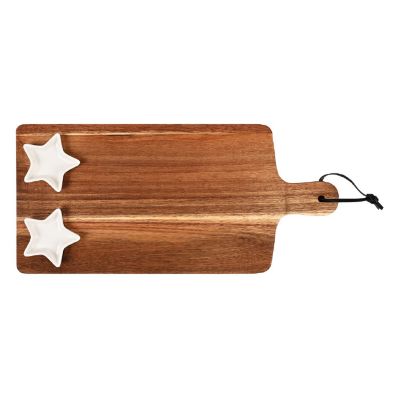 Wooden Serving Board with Two Star-Shaped Dipping Bowls