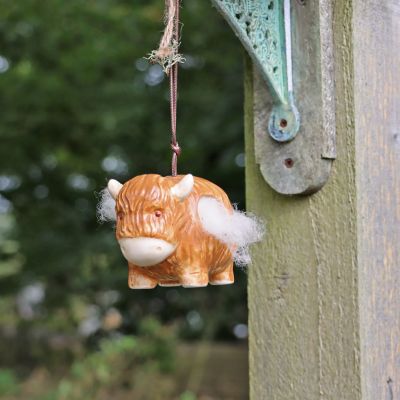 ‘Hairie’ Hanging Ceramic Highland Cow With Nesting Wool image(3)