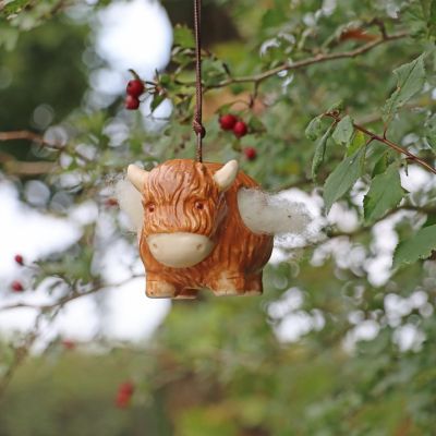 ‘Hairie’ Hanging Ceramic Highland Cow With Nesting Wool image(4)