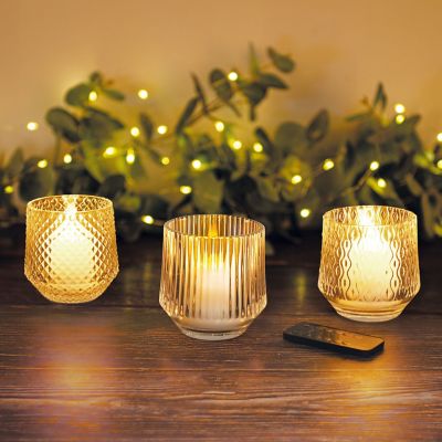 Lakeland Rechargeable LED Candles with Glass Votives – Set of 3 image(2)